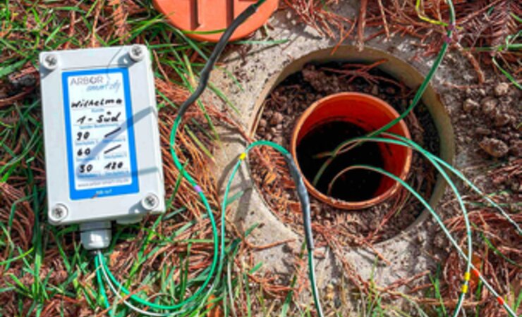 Für die Bewässerungssteuerung 
werden Sensoren in unterschiedliche 
Bodentiefen geleitet. So kann eine 
optimale Bewässerung erfolgen. | © Arbor revital