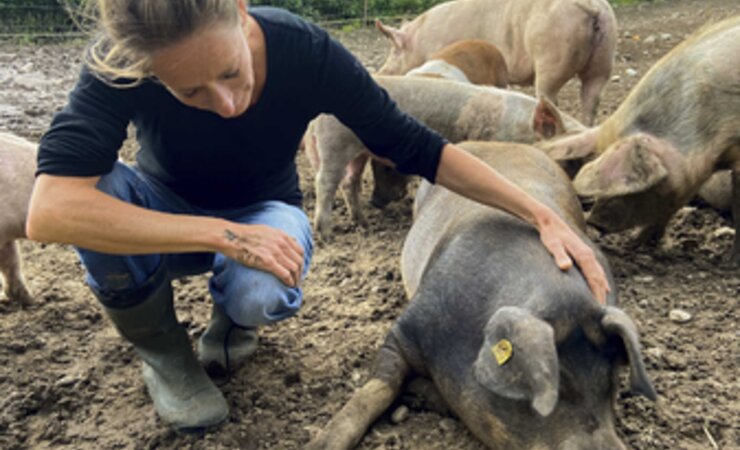 Ökologische Landwirtschaft und Tierwohl sind für die Autorin Voraussetzung, um mit Nutztieren umzugehen – so wie bei diesem Schweizer Biobetrieb mit Schweinen. | © Fritz Sahli