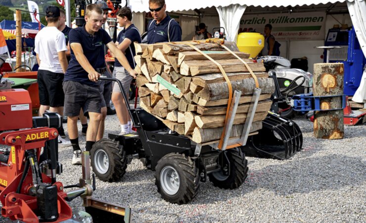 Der allradgetriebene Power Barrow von Muck-Truck hat mit so einer Fuhre Brennholz auch im Gelände leichtes Spiel | © H. Höllerl