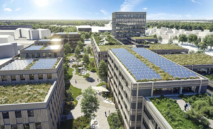 Die Timber Factory, ein großes Gewerbegebiet in Holzhybridbauweise im Nordwesten Münchens, hat die Baugenehmigung für den ersten Abschnitt erhalten | © UBM